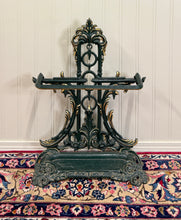 Load image into Gallery viewer, Antique English Gilt &amp; Painted Cast Iron Umbrella Stick Cane Stand