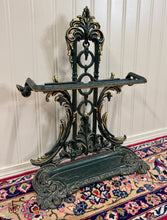 Load image into Gallery viewer, Antique English Gilt &amp; Painted Cast Iron Umbrella Stick Cane Stand