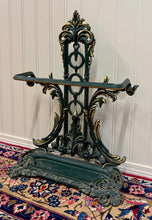 Load image into Gallery viewer, Antique English Gilt &amp; Painted Cast Iron Umbrella Stick Cane Stand