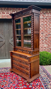 Antique French Bookcase & Chest of Drawers Display Cabinet Barley Twist Oak 19C