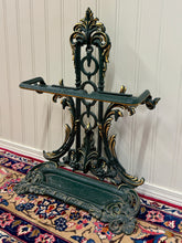 Load image into Gallery viewer, Antique English Gilt &amp; Painted Cast Iron Umbrella Stick Cane Stand