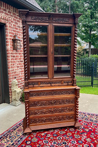 Antique French Bookcase & Chest of Drawers Display Cabinet Barley Twist Oak 19C