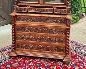 Antique French Bookcase & Chest of Drawers Display Cabinet Barley Twist Oak 19C