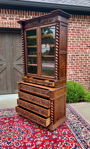 Antique French Bookcase & Chest of Drawers Display Cabinet Barley Twist Oak 19C