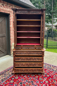 Antique French Bookcase & Chest of Drawers Display Cabinet Barley Twist Oak 19C