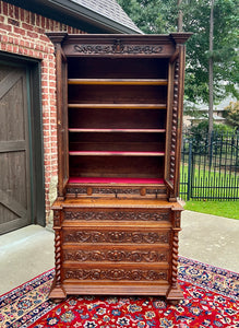 Antique French Bookcase & Chest of Drawers Display Cabinet Barley Twist Oak 19C