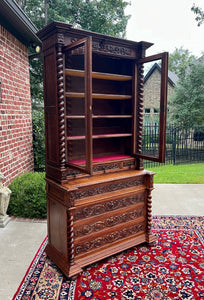 Antique French Bookcase & Chest of Drawers Display Cabinet Barley Twist Oak 19C