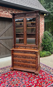 Antique French Bookcase & Chest of Drawers Display Cabinet Barley Twist Oak 19C