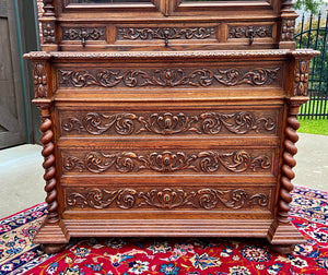 Antique French Bookcase & Chest of Drawers Display Cabinet Barley Twist Oak 19C