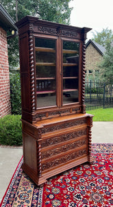 Antique French Bookcase & Chest of Drawers Display Cabinet Barley Twist Oak 19C