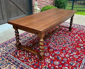 Antique French Dining Table Farmhouse Farm Barley Twist Oak 82.5" W c.1930s