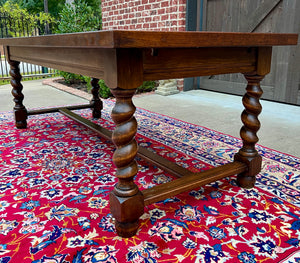 Antique French Dining Table Farmhouse Farm Barley Twist Oak 82.5" W c.1930s