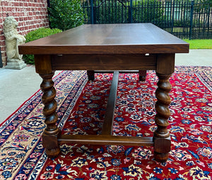 Antique French Dining Table Farmhouse Farm Barley Twist Oak 82.5" W c.1930s