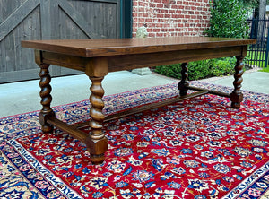 Antique French Dining Table Farmhouse Farm Barley Twist Oak 82.5" W c.1930s