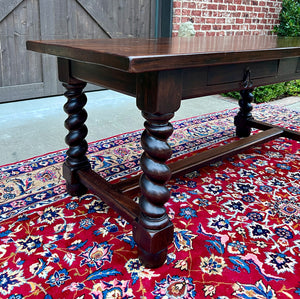 Antique French Dining Table Breakfast Table Barley Twist Dark Oak Drawers 1930s