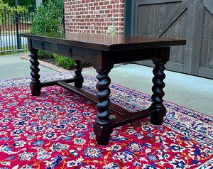 Antique French Dining Table Breakfast Table Barley Twist Dark Oak Drawers 1930s