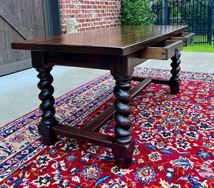 Antique French Dining Table Breakfast Table Barley Twist Dark Oak Drawers 1930s