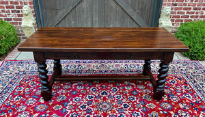 Antique French Dining Table Breakfast Table Barley Twist Dark Oak Drawers 1930s