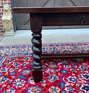 Antique French Dining Table Breakfast Table Barley Twist Dark Oak Drawers 1930s