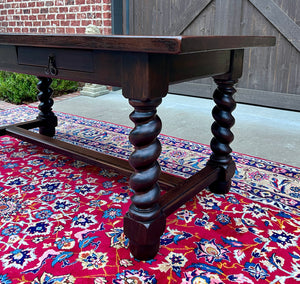 Antique French Dining Table Breakfast Table Barley Twist Dark Oak Drawers 1930s