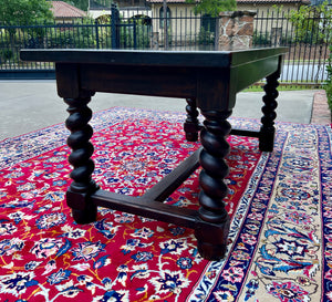 Antique French Dining Table Breakfast Table Barley Twist Dark Oak Drawers 1930s