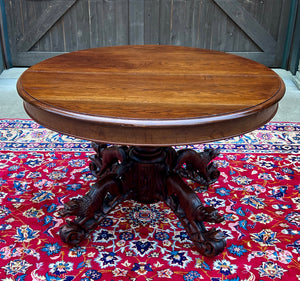 Antique French Round Game Card Dining Table Pedestal Oak HUNT Renaissance 19thC