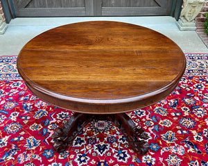 Antique French Round Game Card Dining Table Pedestal Oak HUNT Renaissance 19thC