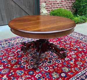 Antique French Round Game Card Dining Table Pedestal Oak HUNT Renaissance 19thC