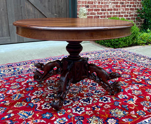 Antique French Round Game Card Dining Table Pedestal Oak HUNT Renaissance 19thC