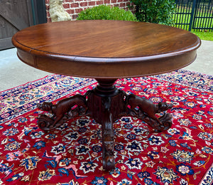 Antique French Round Game Card Dining Table Pedestal Oak HUNT Renaissance 19thC