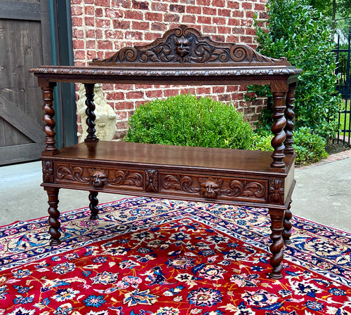 Antique French Sideboard Server Console Sofa Table Barley Twist Tiger Oak 19C