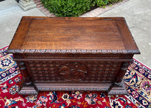 Load image into Gallery viewer, Antique English Trunk Chest Blanket Box Storage Coffer Oak Knight c. 1900-1920