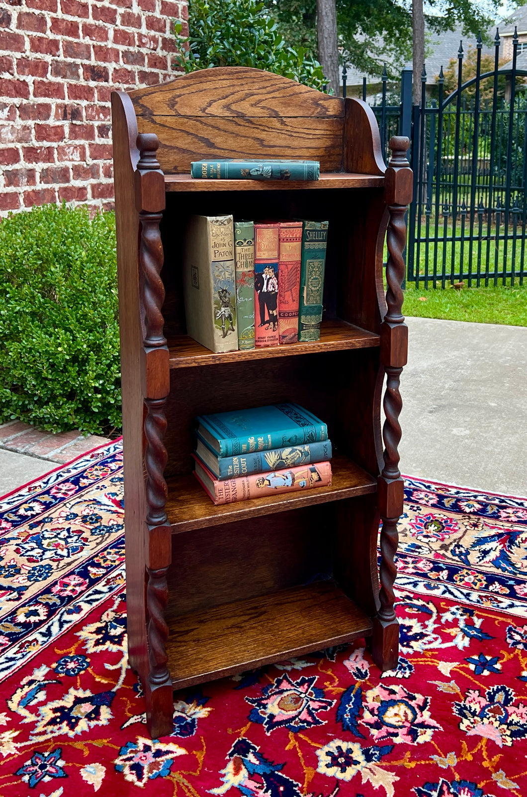 Antique English Bookcase Bookshelf Display Cabinet Barley Twist Honey Oak c1920s