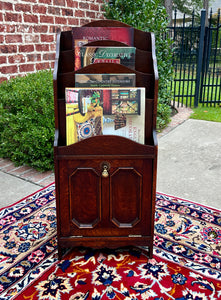 Antique English Book Magazine Rack Bookshelf Oak PETITE Storage Cabinet c. 1920s