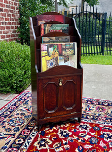 Antique English Book Magazine Rack Bookshelf Oak PETITE Storage Cabinet c. 1920s