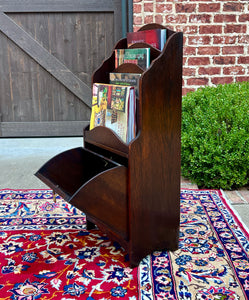 Antique English Book Magazine Rack Bookshelf Oak PETITE Storage Cabinet c. 1920s