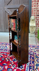 Antique English Bookcase Bookshelf Display Cabinet Oak Barley Twist c1920s