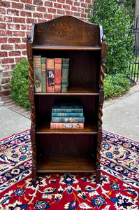 Antique English Bookcase Bookshelf Display Cabinet Oak Barley Twist c1920s