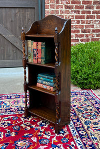 Antique English Bookcase Bookshelf Display Cabinet Oak Barley Twist c1920s