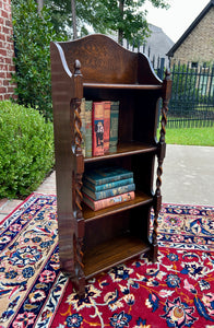 Antique English Bookcase Bookshelf Display Cabinet Oak Barley Twist c1920s