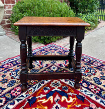 Load image into Gallery viewer, Antique English Footstool Bench Stool Joint Stool Turned Leg Carved Oak c. 1900