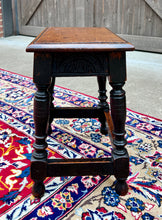 Load image into Gallery viewer, Antique English Footstool Bench Stool Joint Stool Turned Leg Carved Oak c. 1900