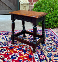 Load image into Gallery viewer, Antique English Footstool Bench Stool Joint Stool Turned Leg Carved Oak c. 1900