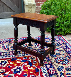 Antique English Footstool Bench Stool Joint Stool Turned Leg Carved Oak c. 1900