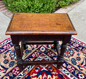 Antique English Footstool Bench Stool Joint Stool Turned Leg Carved Oak c. 1900