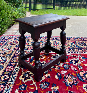 Antique English Footstool Bench Joint Stool Turned Leg Oak Pegged c. 1900