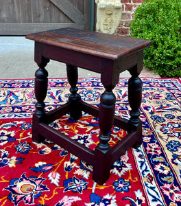 Antique English Footstool Bench Joint Stool Turned Leg Oak Pegged c. 1900