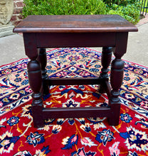 Load image into Gallery viewer, Antique English Footstool Bench Joint Stool Turned Leg Oak Pegged c. 1900