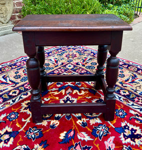 Antique English Footstool Bench Joint Stool Turned Leg Oak Pegged c. 1900