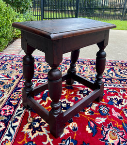 Antique English Footstool Bench Joint Stool Turned Leg Oak Pegged c. 1900